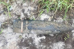 One of the unexploded artillery shells recently found in Trieu Co commune, Quang Tri province. (Photo: VNA)