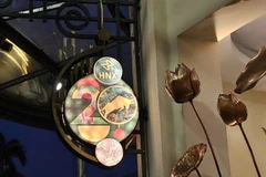 The logo of the Hanoi Stock Exchange is seen outside its building on Phan Chu Trinh street. (Photo: VNS/VNA) 