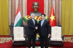 Vietnamese President Luong Cuong (R) and Speaker of the Hungarian National Assembly Kover Laszlo meet in Hanoi on October 20. (VNA)