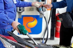 A motorbike is refilled at a Petrolimex station. (Photo: VNA)