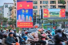 Hanoi streets are decorated with banners to celebrate the CPV's 95th anniversary. (Photo: VNA)