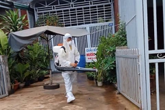 A worker sprays chemicals to kill mosquitoes. (Photo: VNA)