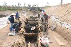 A boat is being unearthed. Each boat measures approximately 16 metres in length and up to 2 metres in width. (Photo: VNA)