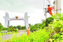 Workers of the Duc Co Power Company in Gia Lai province examine electricity facilities in the vicinity of the Le Thanh International Border Gate. (Photo: nhandan.vn)