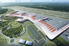A graphic image of a terminal of Phu Quoc International Airport.