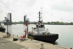 The Vietnamese-built electric tugboat launched at Belgium’s Antwerp Port (Photo: VNA)