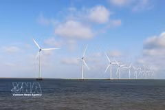 Wind turbine No. 3 at the V1-3 site of the Duyen Hai Wind Power Plant in Truong Long Hoa ward, Vinh Long province.(Photo: VNA) 