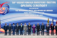 ASEAN foreign ministers pose for a photo at the opening ceremony of their 58th meeting in Kuala Lumpur on July 9, 2025. (Photo: Kyodo)