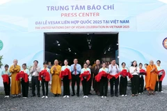 Delegates at the press centre of the UN of Vesek celebration in Vietnam 2025 (Photo: VNA)