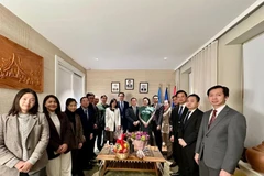 Representatives of the Permanent Missions of Vietnam and Laos to the United Nations at their meeting. (Photo: VNA) 