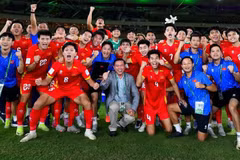 The joy of U23 Vietnam players after the victory. (Photo: Asian Football Confederation) 