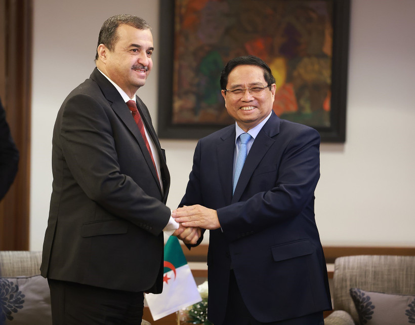 Prime Minister Pham Minh Chinh meets with Algerian Minister of State for Energy and Mines Mohamed Arkab. (Photo: VNA)