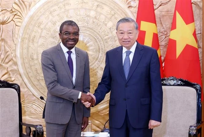 Party General Secretary To Lam (R) hosts a reception for Lazare Eloundou Assomo, Director of the UNESCO World Heritage Centre. (Photo: VNA)