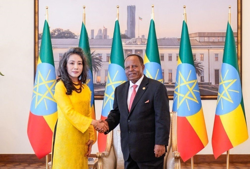 Vietnamese Ambassador to Ethiopia Vu Thanh Huyen (L) and Ethiopian President Taye Atske Selassie (Photo published by VNA)