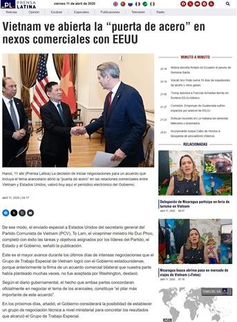 The article titled "Vietnam opens the 'steel door' in trade relations with the US", published on April 11 (Photo: VNA)