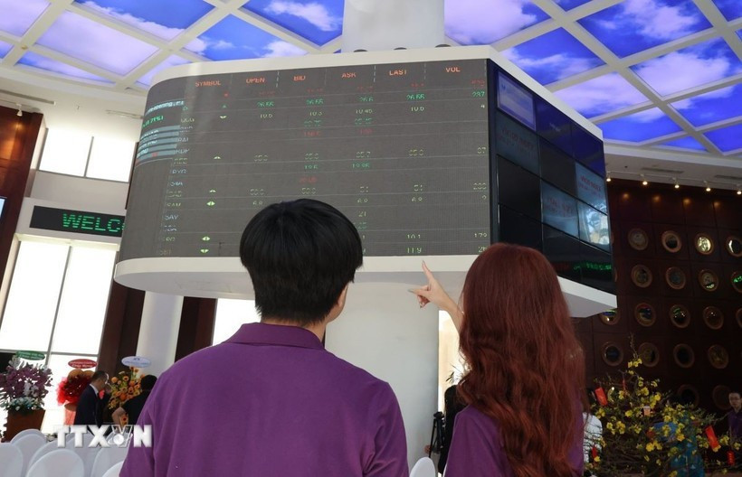 Investors monitor stock market movements at the HoSE trading floor. (Photo: VNA)