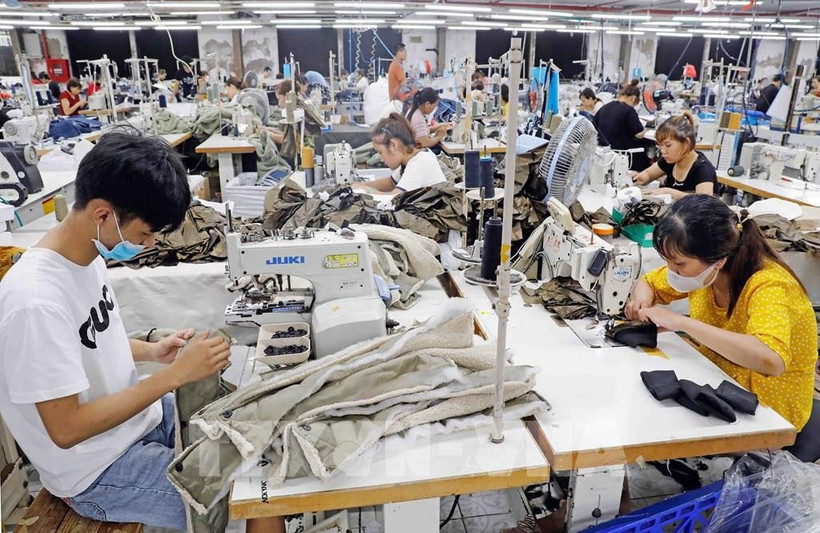 Workers sew export garments at Hung Yen Jute and Garment JSC. (Photo: VNA)