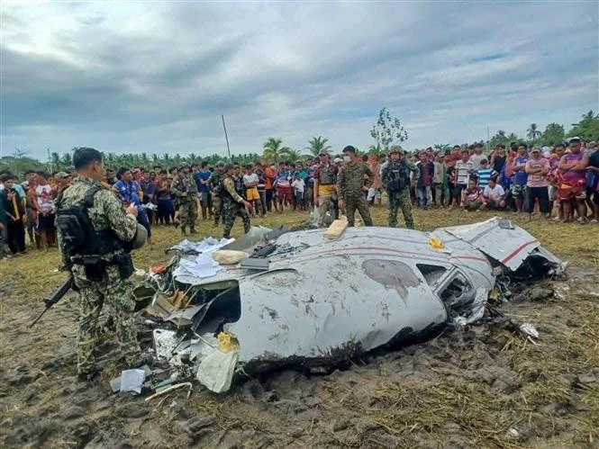 The crash site of the US military aircraft in Maguindanao del Sur province, the Philippines, on February 6, 2025 (Photo: Xinhua/VNA)