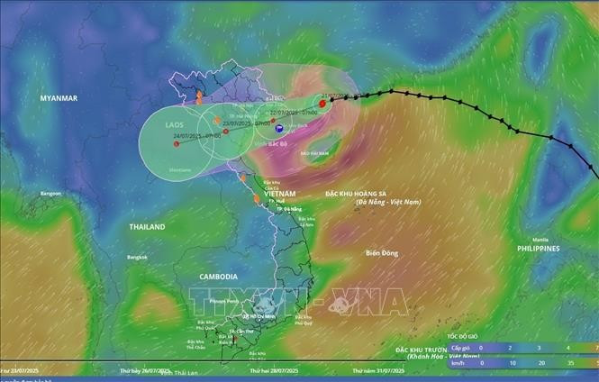 The position and movement direction of Typhoon Wipha from the disaster monitoring system as of 10:00 am on July 21, 2025. (Photo published by VNA) 
