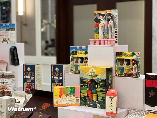 Dak Lak coffee products introduced at the press conference (Photo: VietnamPlus) products.jpg
