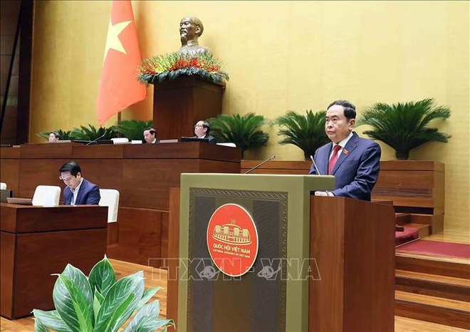 NA Chairman Tran Thanh Man delivers his opening remarks. (Photo: VNA) Tran Thanh Man NA session zoom.png