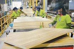 Workers at a factory in the southern province of Binh Duong process wood for export. (Photo: VNA)