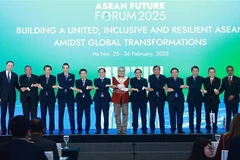 Prime Minister Pham Minh Chinh (sixth, right) and heads of delegations attend the ASEAN Future Forum 2025 pose for a group photo. (Photo: VNA)