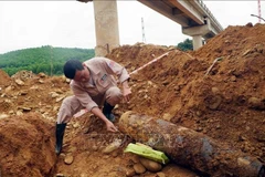 The mobile bomb disposal team of the Mines Advisory Group (MAG) in Vietnam safely moves a bomb weighing 118kg to a secure storage area in the central province of Quang Binh. (IPhoto: VNA)