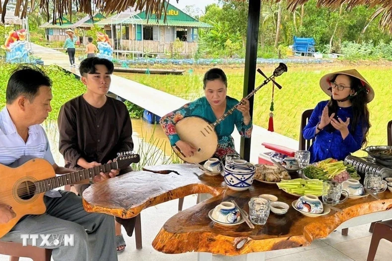 A don ca tai tu performance at the Canh Dong Cau Ba agricultural eco-tourism site, Ho Chi Minh City. (Photo: VNA)