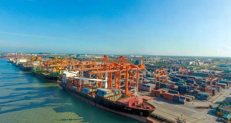 Loading and unloading container cargo at a Vietnamese seaport. (Photo: PV/VietnamPlus)