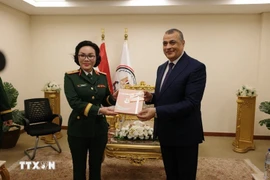 At the meeting between Deputy Chief of the General Department of Defence Industry Maj. Gen Phan Thi Hoai Van (left) and Egyptian Minister of State for Military Production Mohamed Salah El-Din Mostafa in Cairo. (Photo: VNA)