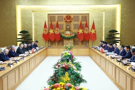 At the talks between Vietnamese Prime Minister Pham Minh Chinh and his Kyrgyz counterpart Adylbek Kasymaliev. (Photo: VNA)