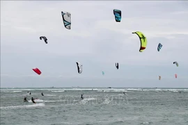 Kitesurfers participate in the Ninh Thuan Open Kitesurfing Tournament 2024 at My Hoa beach in Vinh Hai commune, Ninh Hai district in the south-central province of Ninh Thuan. (Photo: VNA)