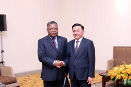 Tran Cam Tu (right), Politburo member and permanent member of the Party Central Committee’s Secretariat, hosts a delegation from the ruling People's Movement for the Liberation of Angola (MPLA) in Ho Chi Minh City on April 29. (Photo: VNA)