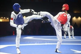 Nguyen Hong Trong (right) clinches the second gold medal for Vietnamese taekwondo. (Photo: VNA)