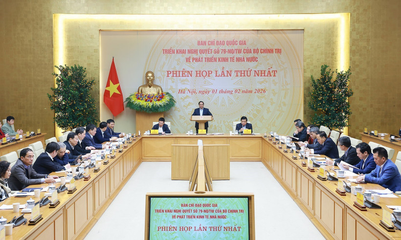 Prime Minister Pham Minh Chinh, Head of the National Steering Committee for the Implementation of the Politburo’s Resolution No. 79-NQ/TW on the Development of the State-owned Economic Sector, chaired the first meeting of the steering committee in Hanoi on February 1. (Photo: VNA)