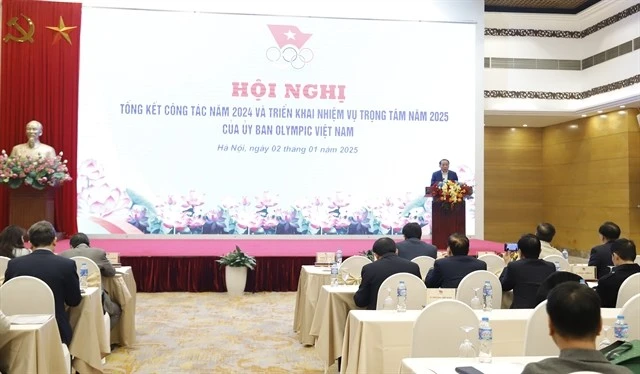 Minister of Culture, Sports and Tourism cum VOC President Nguyen Van Hung speaks at the conference on Vietnam's sport plans in 2025 on January 2 in Hanoi. (Photo; VNS/VNA)