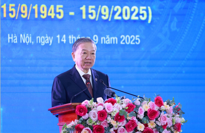 Party General Secretary To Lam delivers a keynote speech at the VNA's celebration on September 14. (Photo: VNA)