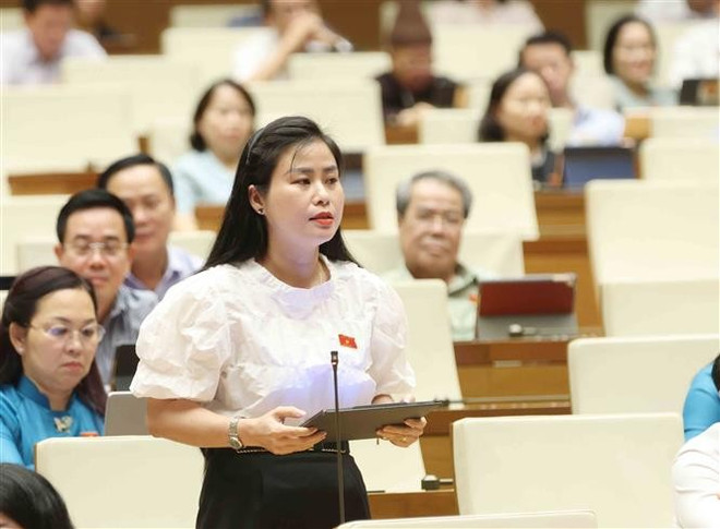 Deputy Dang Thi Bao Trinh from Quang Nam province raises her question. (Photo: VNA) ni.jpg
