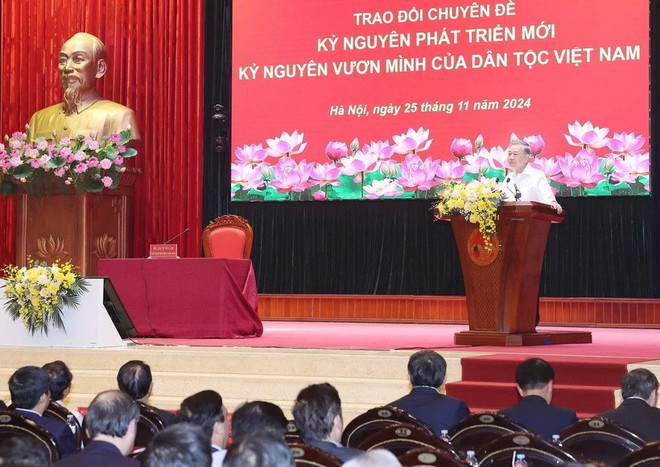 Party General Secretary To Lam speaks at a workshop on the era of the nation's rise in Hanoi on November 25, 2024. (Photo: VNA) sp.jpg