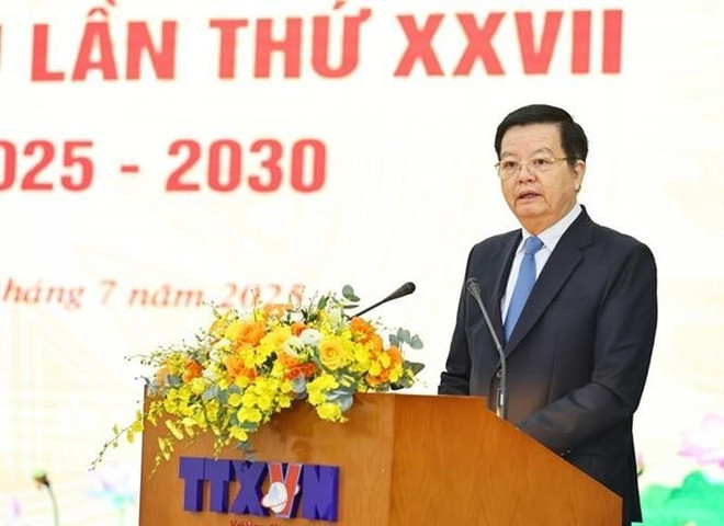Deputy Prime Minister Mai Van Chinh addresses the congress. (Photo: VNA) vna-potal-dai-hoi-dai-bieu-dang-bo-thong-tan-xa-viet-nam-lan-thu-27-nhiem-ky-2025-2030-8153674.jpg