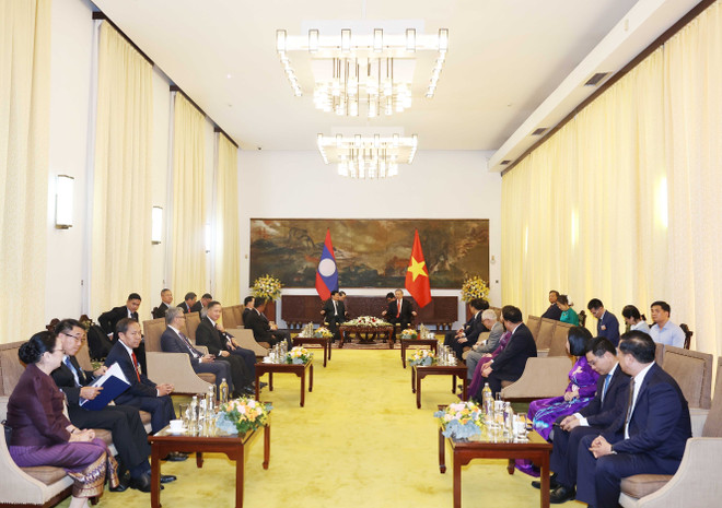 An overview of the reception (Photo: VNA) vna-potal-tong-bi-thu-to-lam-hoi-kien-tong-bi-thu-chu-tich-nuoc-lao-thongloun-sisoulith-8003649.jpg