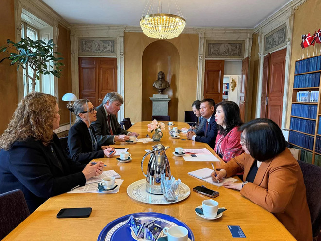 A working session as part of Deputy Foreign Minister Le Thi Thu Hang's visit to Sweden (Photo: baoquocte.vn) wu.jpg