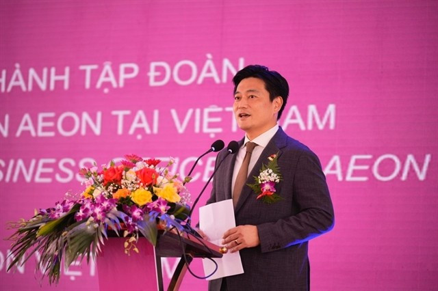 Executive Officer, Chief Vietnam Business Officer of AEON (Japan), General Director of AEON Vietnam, Tezuka Daisuke speaks at the groundbreaking ceremony of AEON Hai Duong Shopping Centre. (Photo courtesy of AEON Vietnam) aeon.jpg
