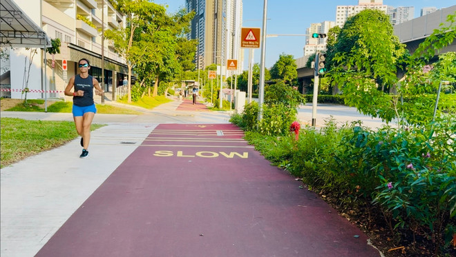 Pedestrians are encouraged not to walk in the red lanes reserved for bicycles (photo: VNA) di-bo.jpg