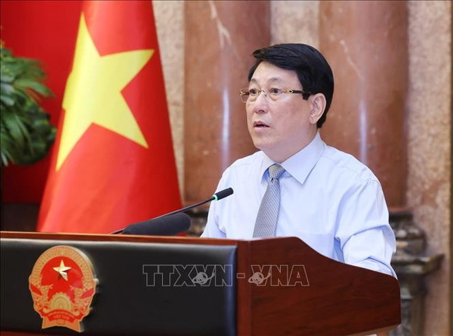 State President Luong Cuong speaks at the meeting. (Photo: VNA)