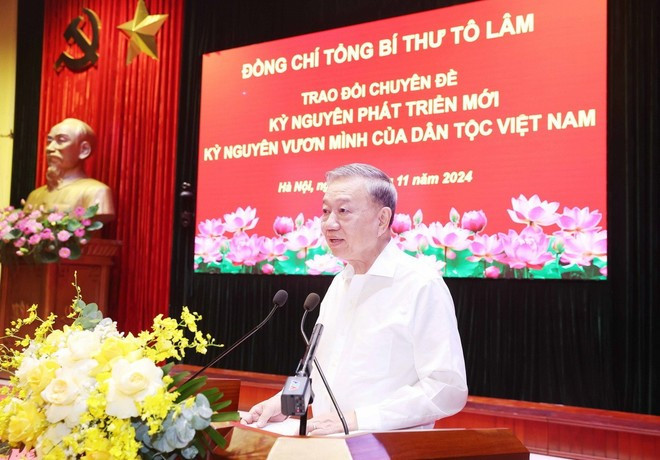 Professor, Dr. To Lam, General Secretary of the Central Committee of the Communist Party of Vietnam, delivers a speech on new era of development - one of the Vietnamese nation's rise (Photo: VNA) tong-bi-thu-ky-nguyen-vuon-minh.jpg