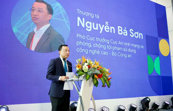 Lieutenant Colonel Nguyen Ba Son, deputy director of the Department of Cybersecurity and Hi-tech Crime Prevention and Control under the Ministry of Public Security addresses the event. (Photo courtesy of the organiser) nguyen-ba-son.jpg