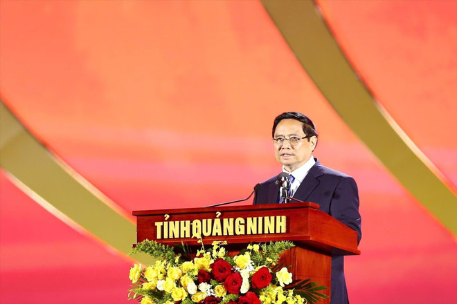 Prime Minister Pham Minh Chinh addresses the ceremony. (Photo: VNA)