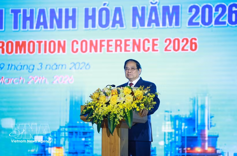Prime Minister Pham Minh Chinh addresses the Thanh Hoa investment promotion conference held on March 29. (Photo: VNA) 